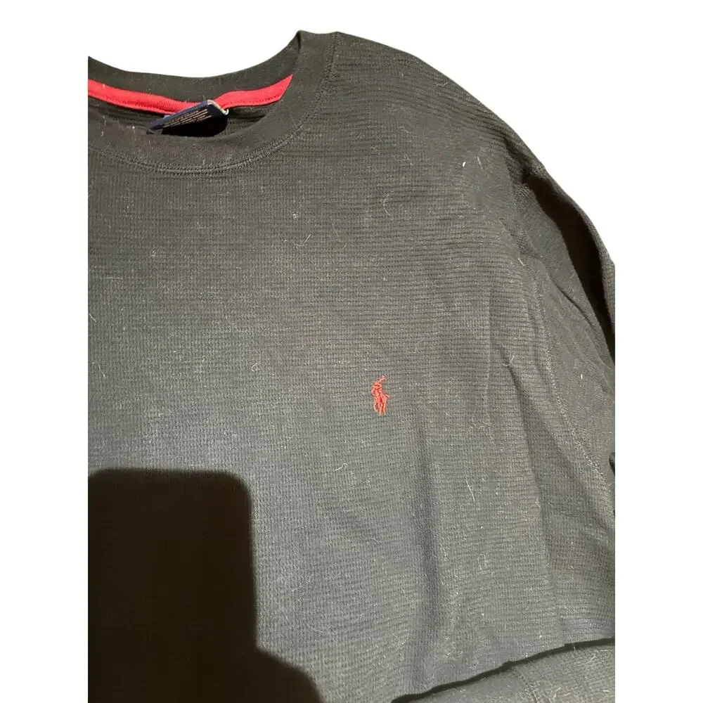 Ralph Lauren xl black all cotton waffle weave sleep shirt long underwear euc